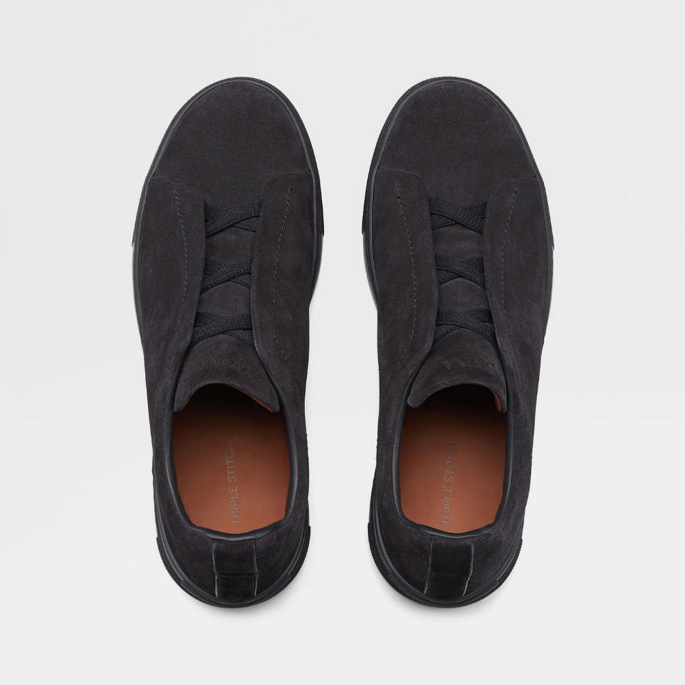 ZEGNA Triple Stitch Low Top Suede Dark Brown