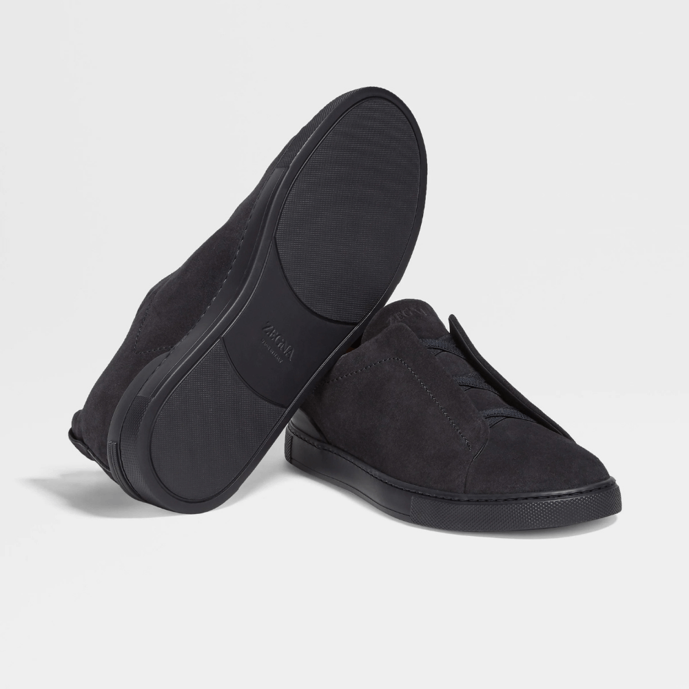 ZEGNA Triple Stitch Low Top Suede Dark Brown