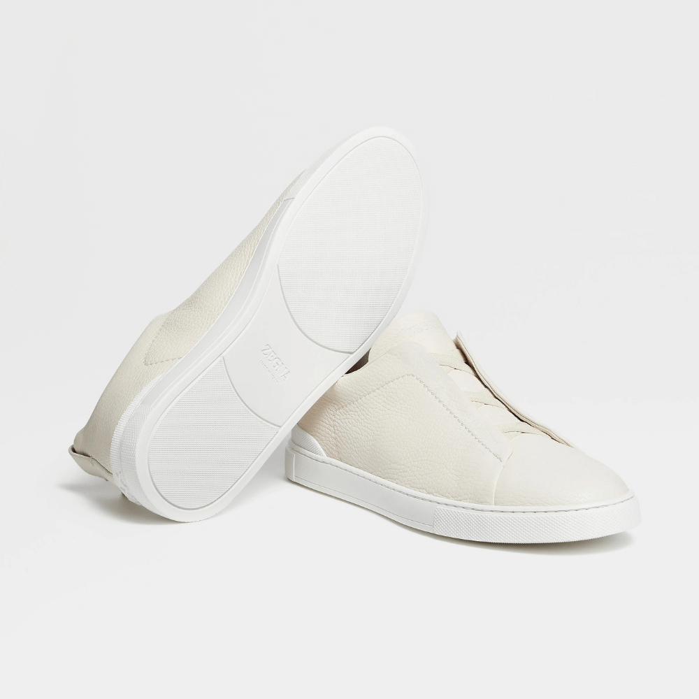 ZEGNA Triple Stitch Low Top Leather Off White