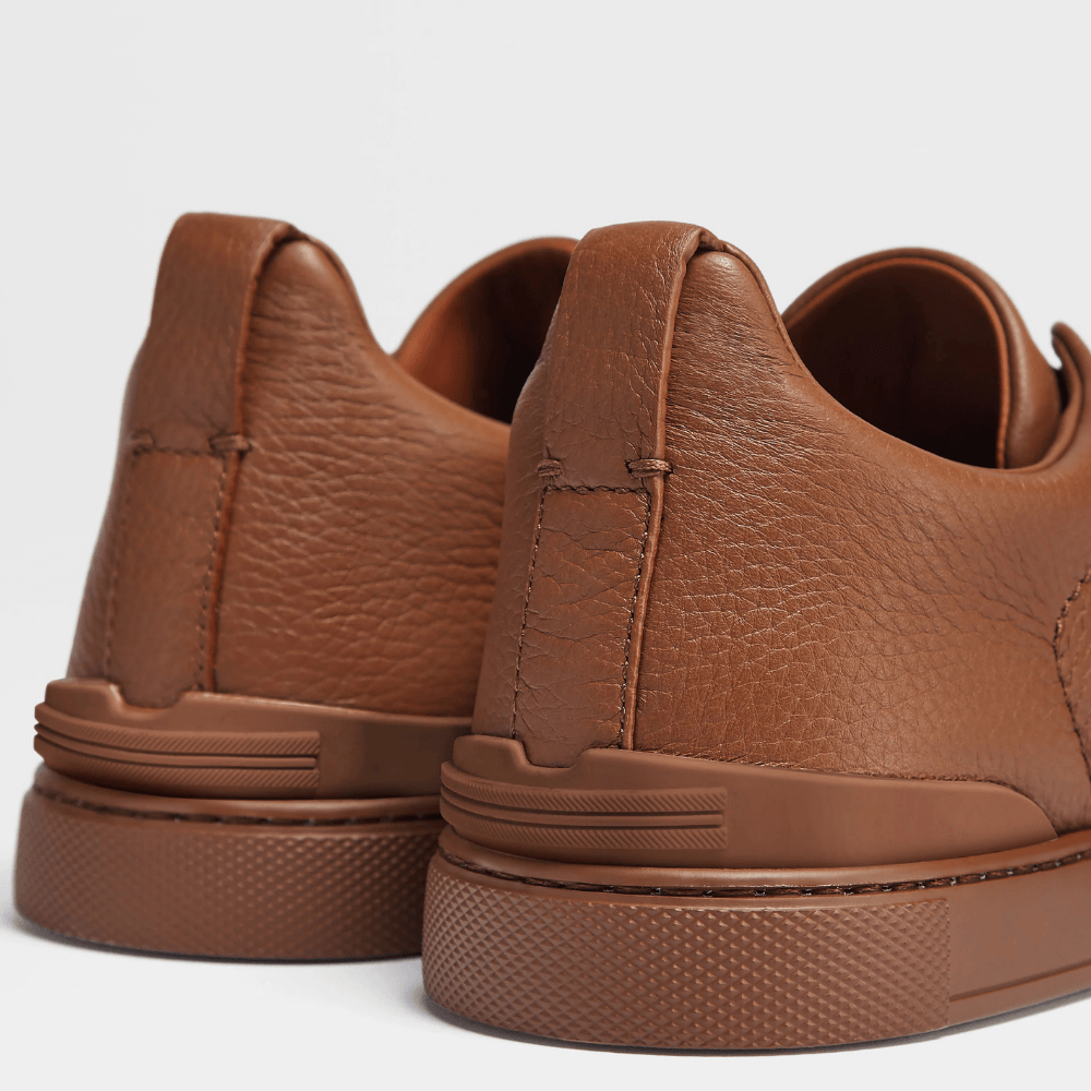 ZEGNA Triple Stitch Low Top Leather Cognac Brown