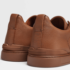 ZEGNA Triple Stitch Low Top Leather Cognac Brown