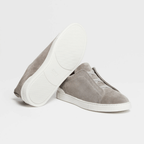 ZEGNA Triple Stitch Low Top Suede Light Grey Sand