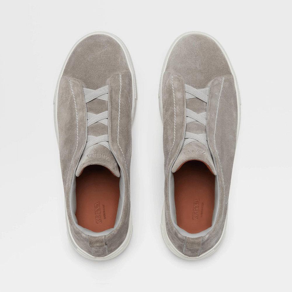 ZEGNA Triple Stitch Low Top Suede Light Grey Sand