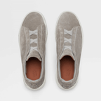 ZEGNA Triple Stitch Low Top Suede Light Grey Sand