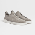 ZEGNA Triple Stitch Low Top Suede Light Grey Sand