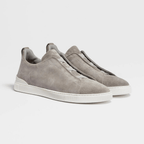 ZEGNA Triple Stitch Low Top Suede Light Grey Sand