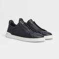 ZEGNA Triple Stitch Low Top Leather Navy