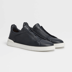 ZEGNA Triple Stitch Low Top Leather Navy