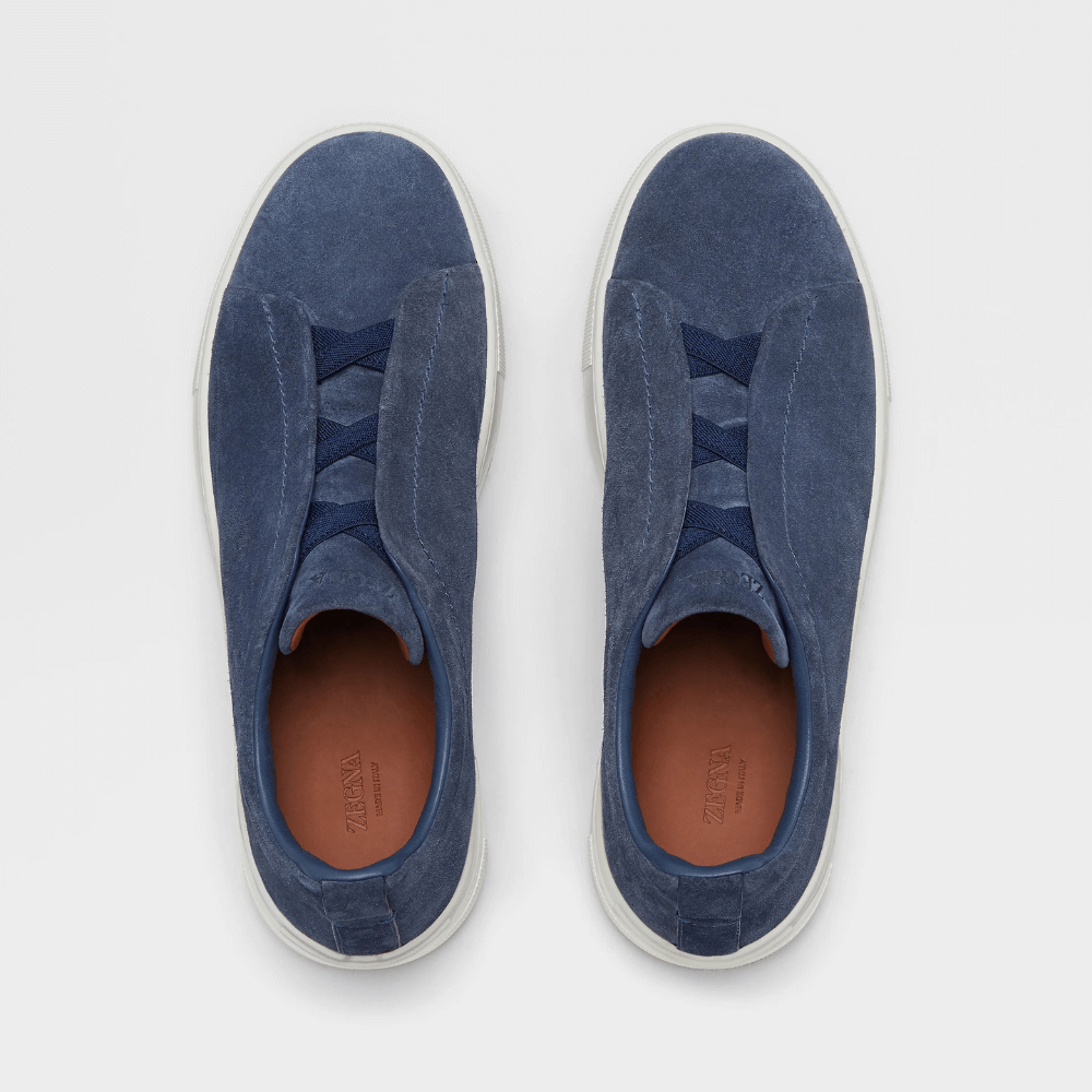 ZEGNA Triple Stitch Suede Navy Blue