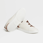 ZEGNA Triple Stitch Low Top Leather White  Cognac
