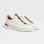 ZEGNA Triple Stitch Low Top Leather White  Cognac
