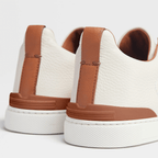 ZEGNA Triple Stitch Low Top Leather White  Cognac