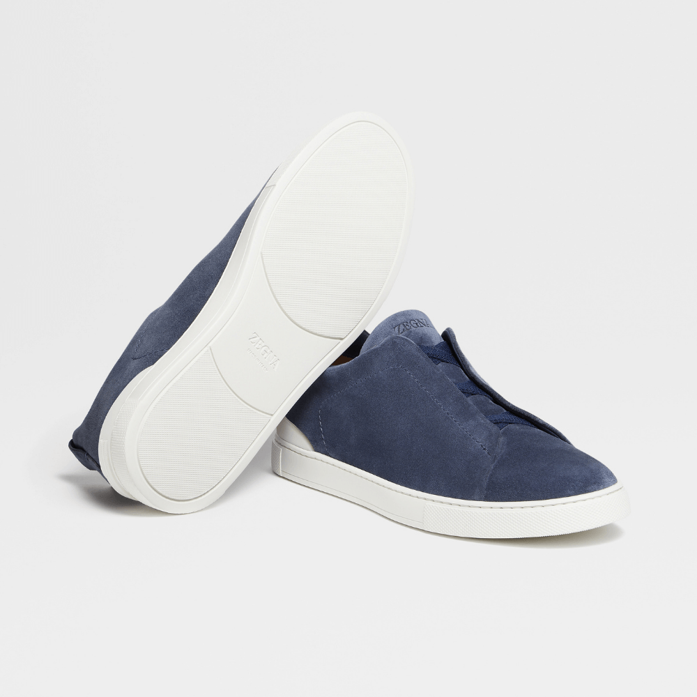 ZEGNA Triple Stitch Suede Navy Blue