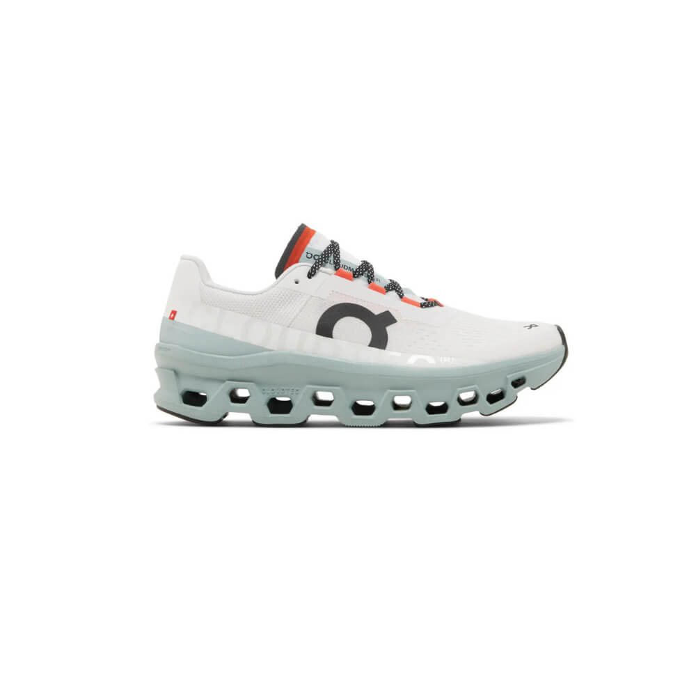 On Cloudmonster White Mint Green Black Orange