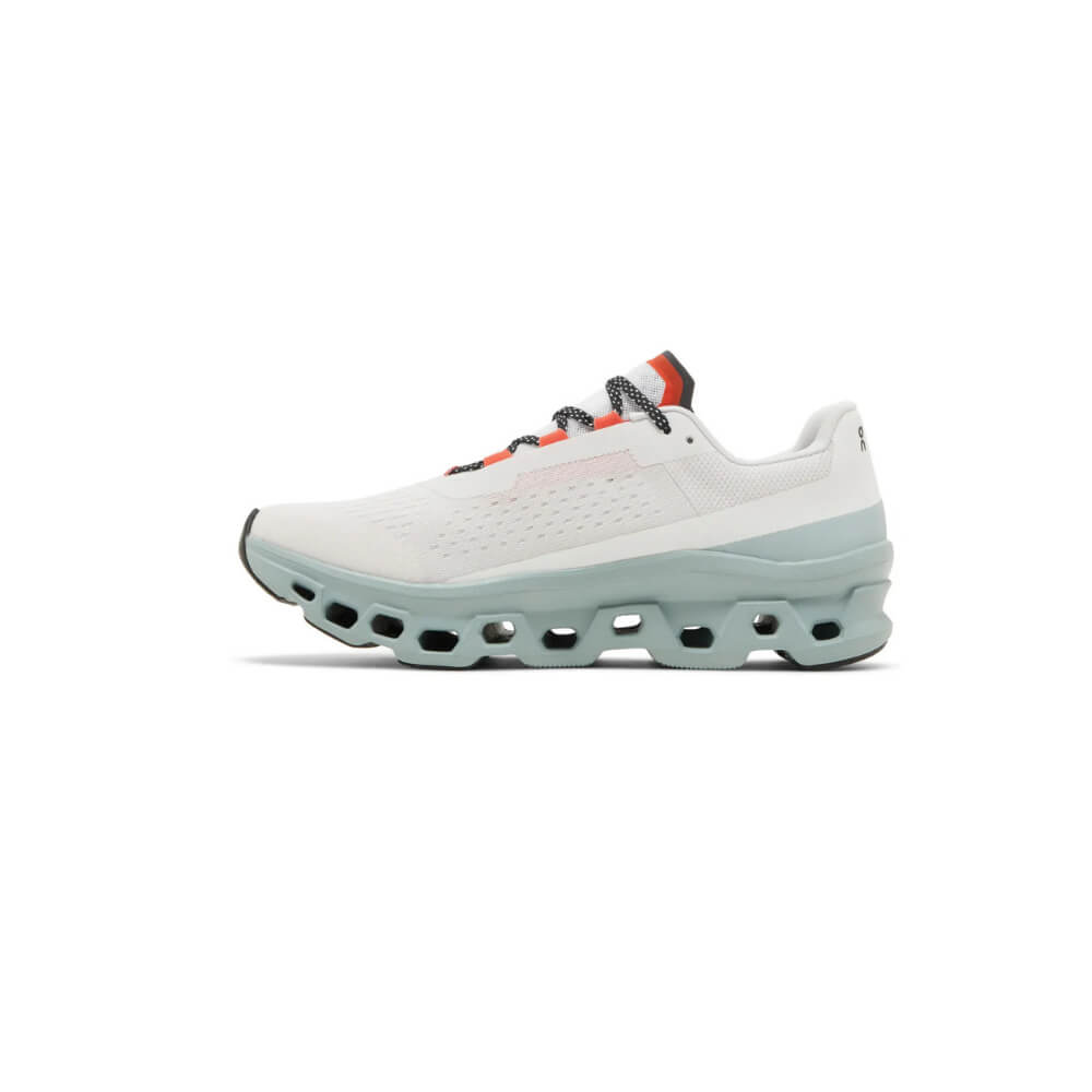 On Cloudmonster White Mint Green Black Orange