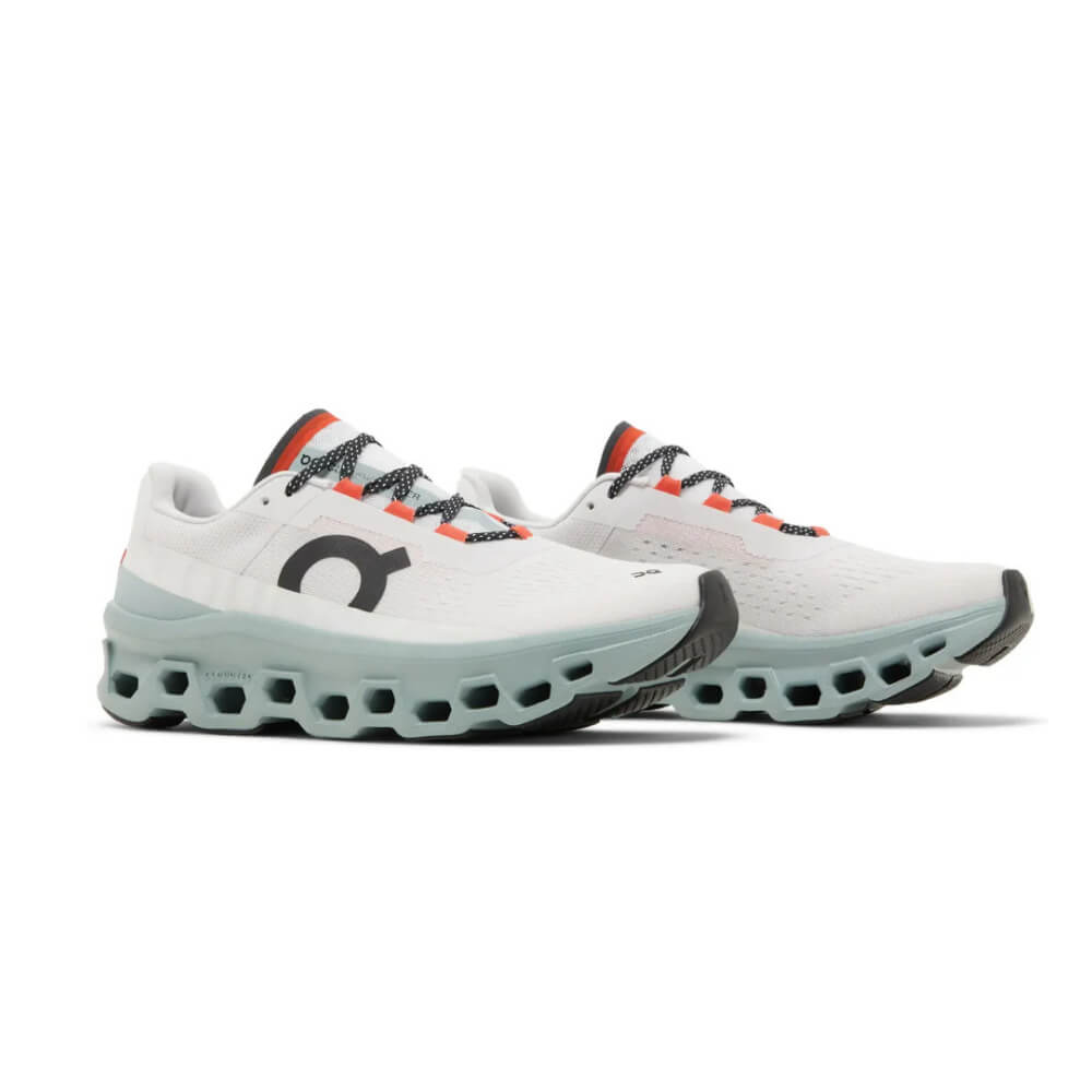 On Cloudmonster White Mint Green Black Orange