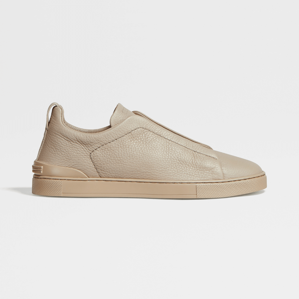 ZEGNA Triple Stitch Low Top Leather Shoes Beige Sand