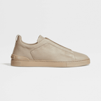 ZEGNA Triple Stitch Low Top Leather Shoes Beige Sand