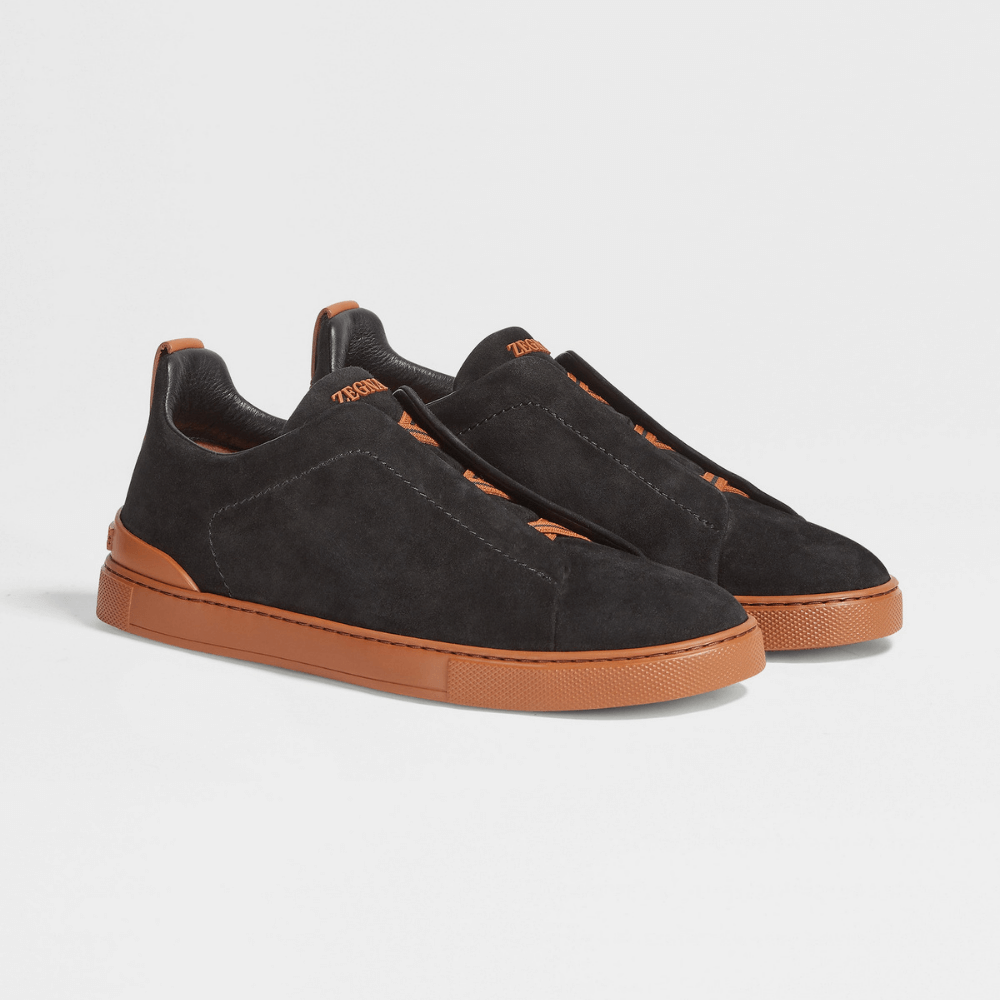 ZEGNA Suede Sneakers Black Cognac
